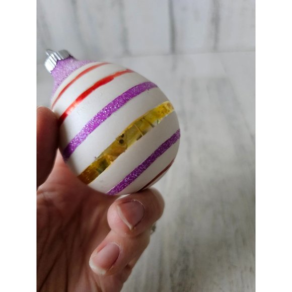 Radko shiny Brite egg purple striped vintage ornament Xmas tree glitter - Picture 7 of 9